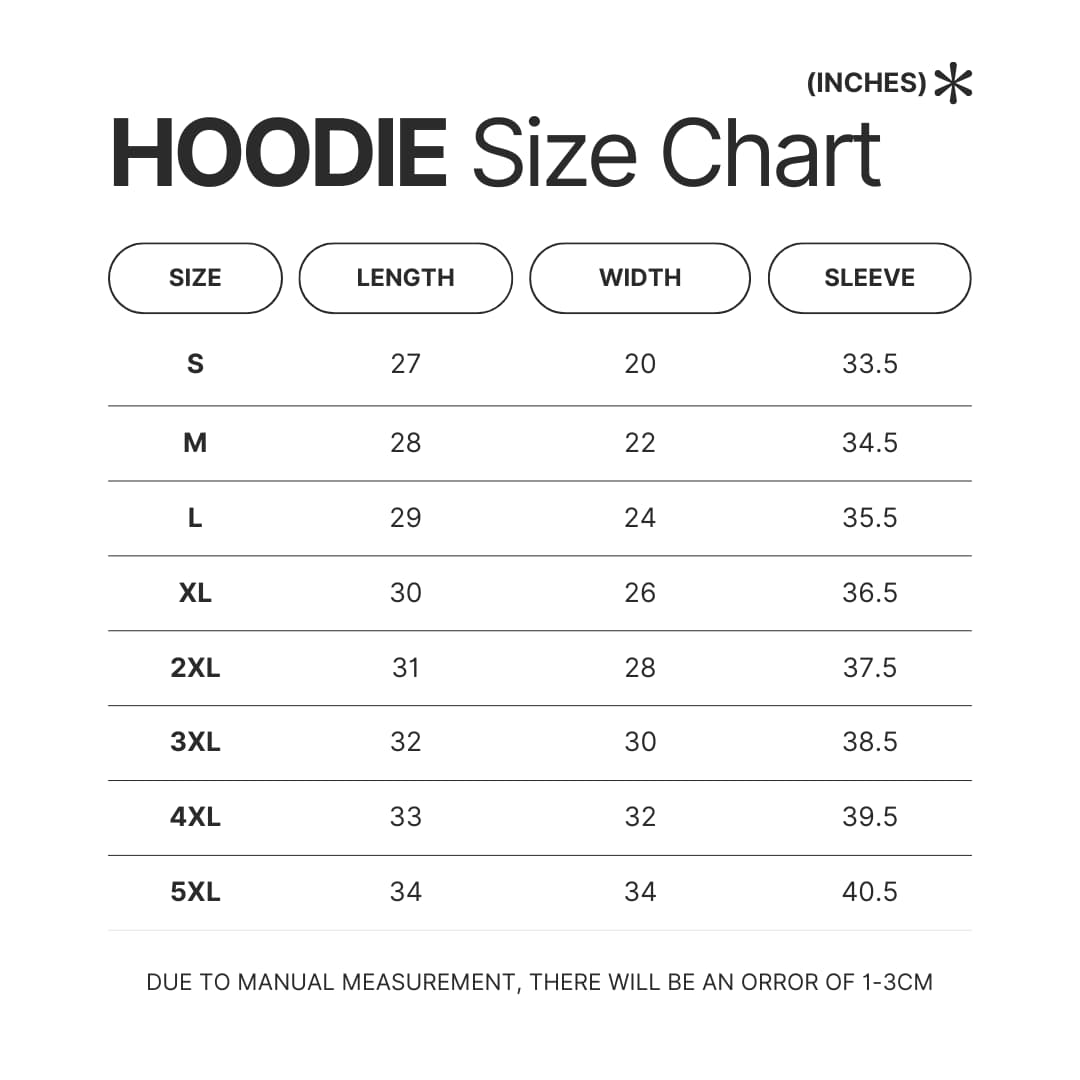 Hoodie Size Chart - Minecraft UK Shop
