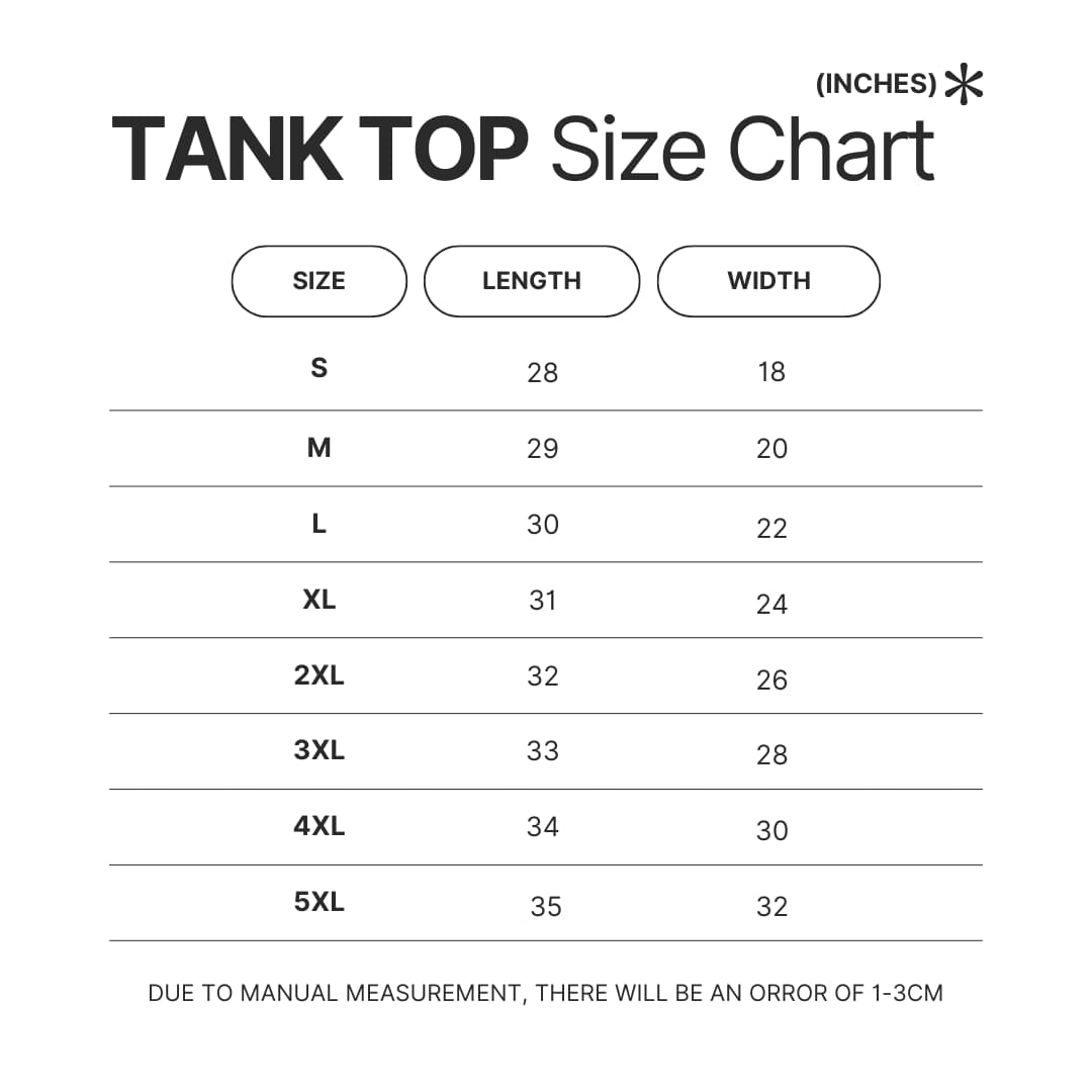 Tank Top Size Chart - Minecraft UK Shop