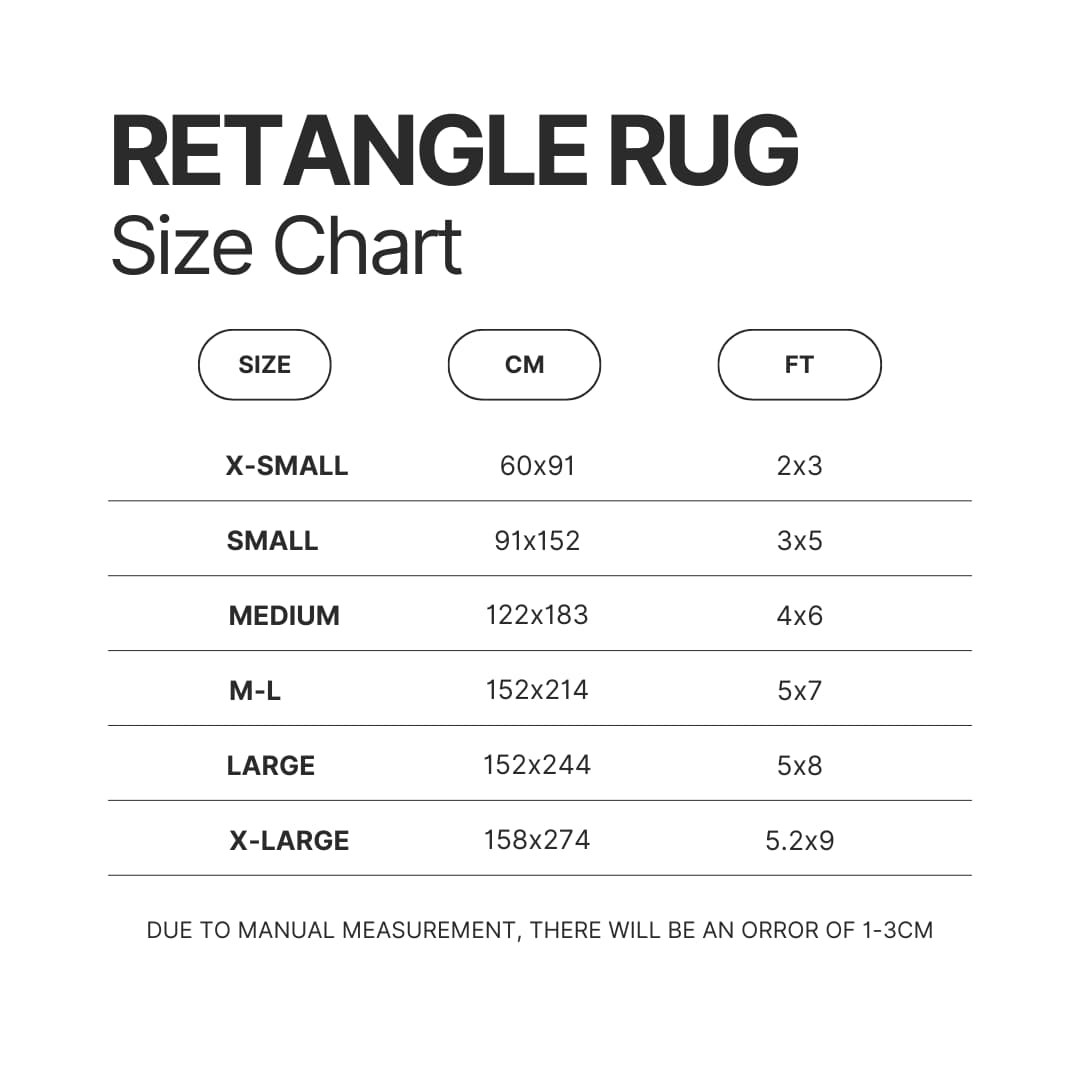 Retangle Rug Size Chart - Minecraft UK Shop