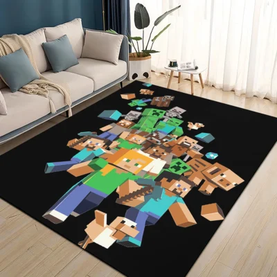 Minecraft Character Collage Black Rug
