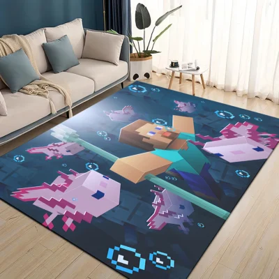 Minecraft Steve & Axolotl Cute Rug