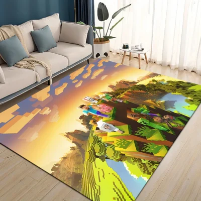 Minecraft Sunset Forest Landscape Rug