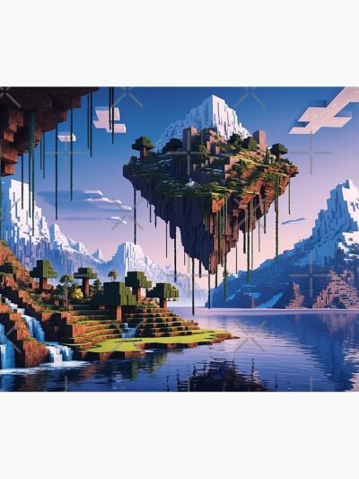 Alternative view of Majestic Sky Island Minecraft Art Tapestry