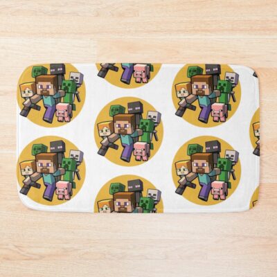Minecraft Steve And Alex With Mobs Bath Mat