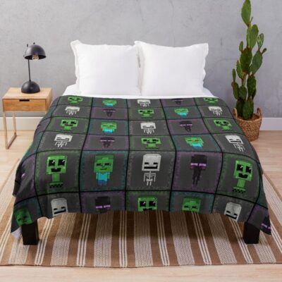 Merry Minecraft Mobs Throw Blanket