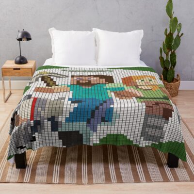 Steve And Alex Minecraft Theme Throw Blanket