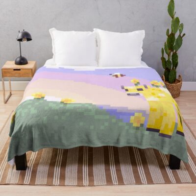 Minecraft Earth Moobloom And Bees Portrait Throw Blanket
