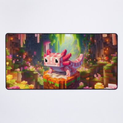 Cute Pink Minecraft Axolotl On Block Mouse Pad