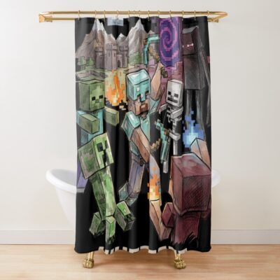 Minecraft Steve Alex Fan Art Collage Shower Curtain