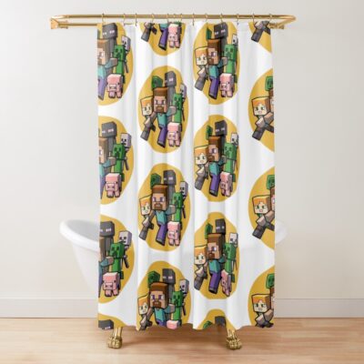 Minecraft Steve And Alex With Mobs Shower Curtain