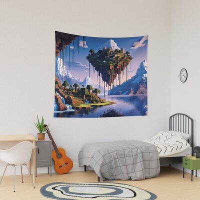 Majestic Sky Island Minecraft Art Tapestry