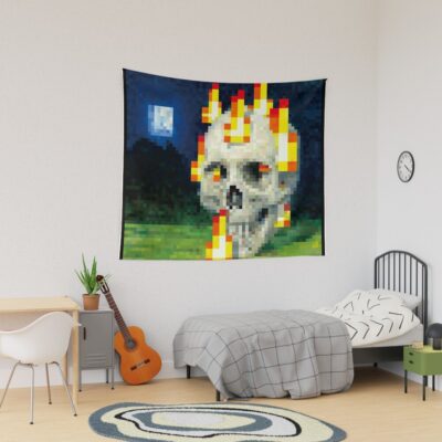 Minecraft Painting Burning Skull Poster Tapestry