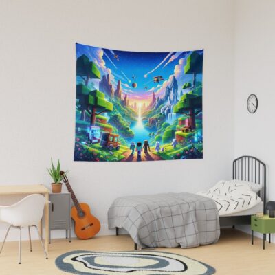 Pixel Quest Retro Arcade Game Journey Design Tapestry
