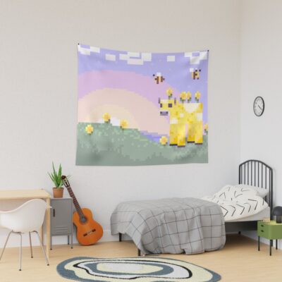 Minecraft Earth Moobloom And Bees Portrait Tapestry